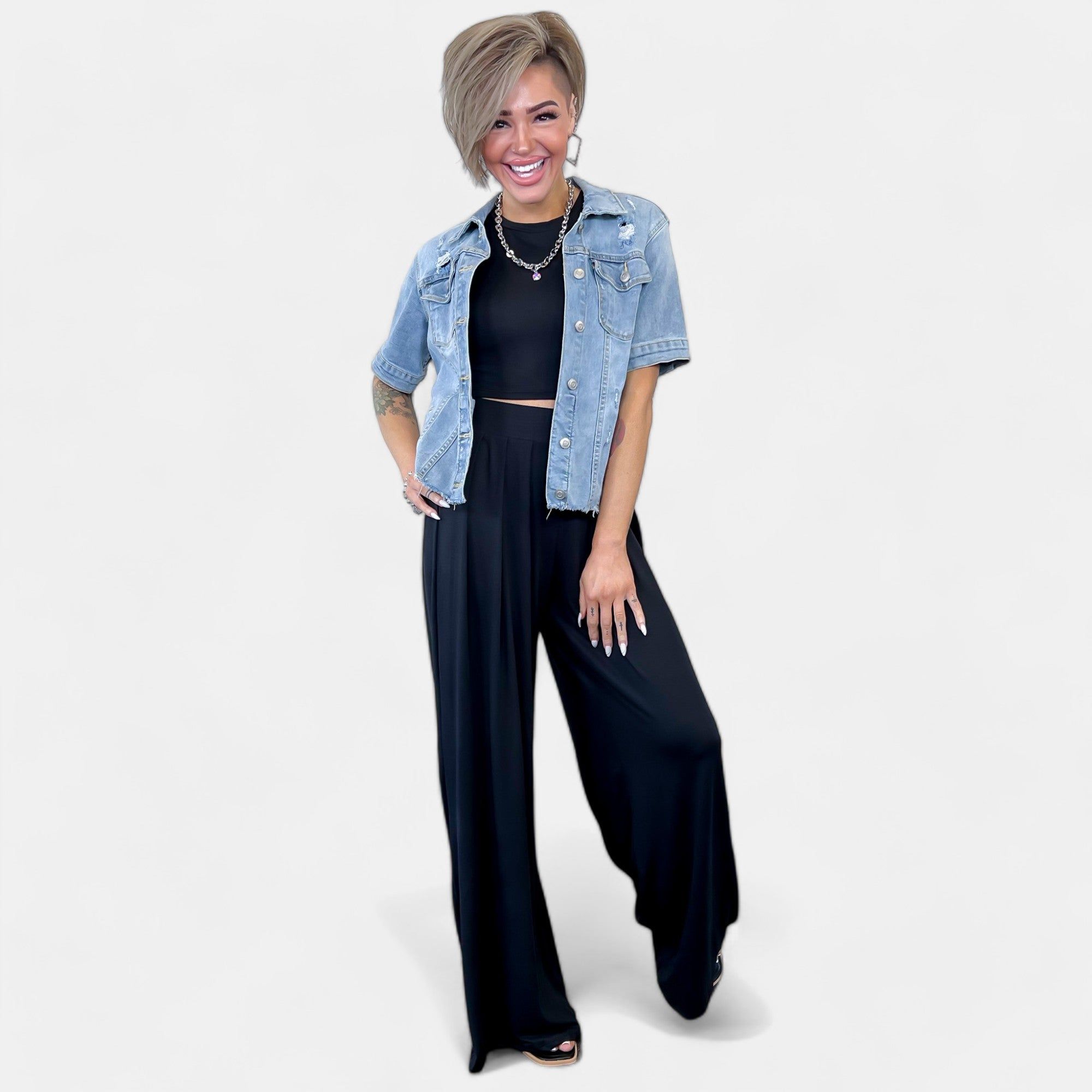 Black Crop Top & Palazzo Pant Set sold by ZZs product image thumbnail 3