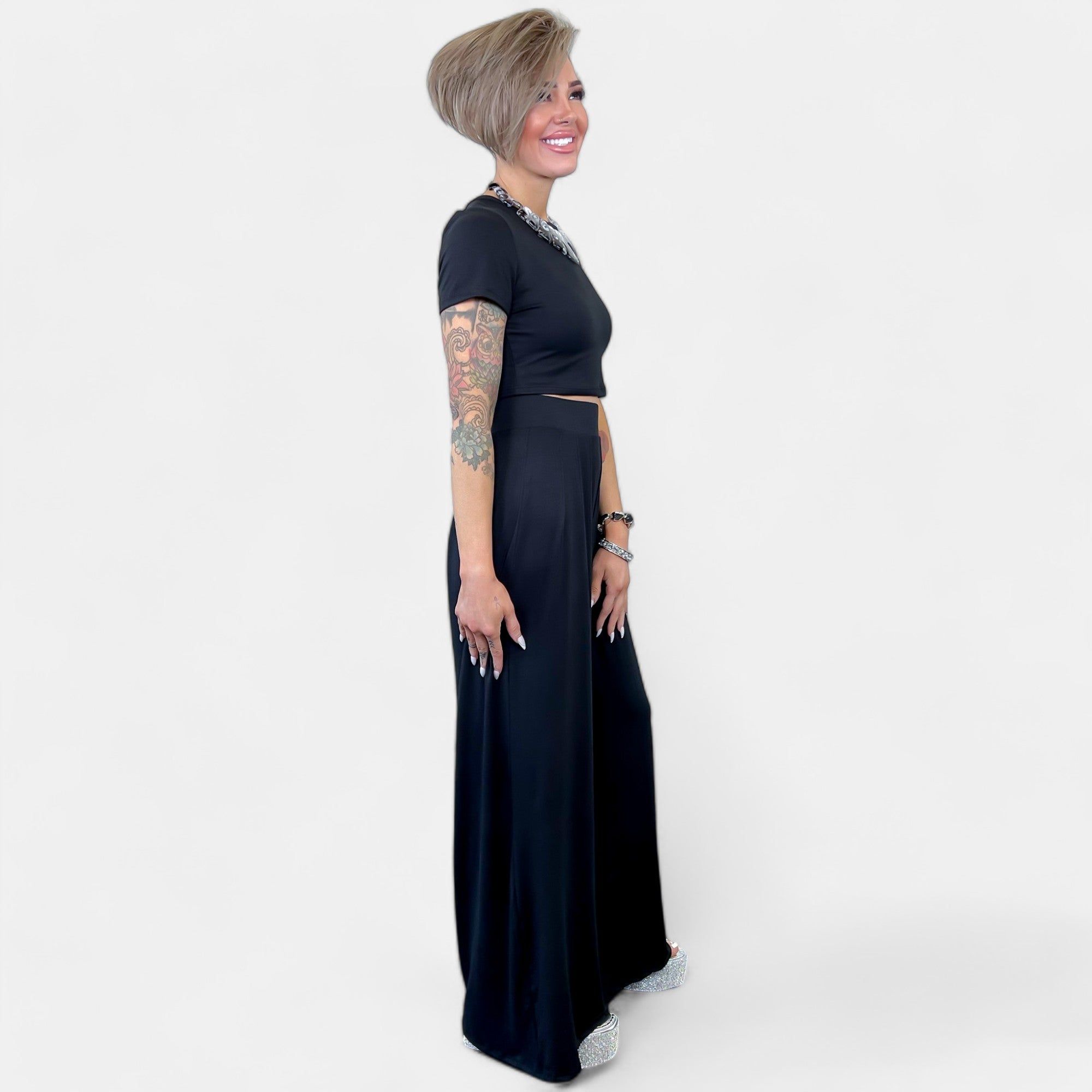 Black Crop Top & Palazzo Pant Set sold by ZZs product image thumbnail 4