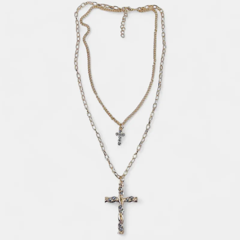 Gold Double Layered Cross Necklace sold by ZZs