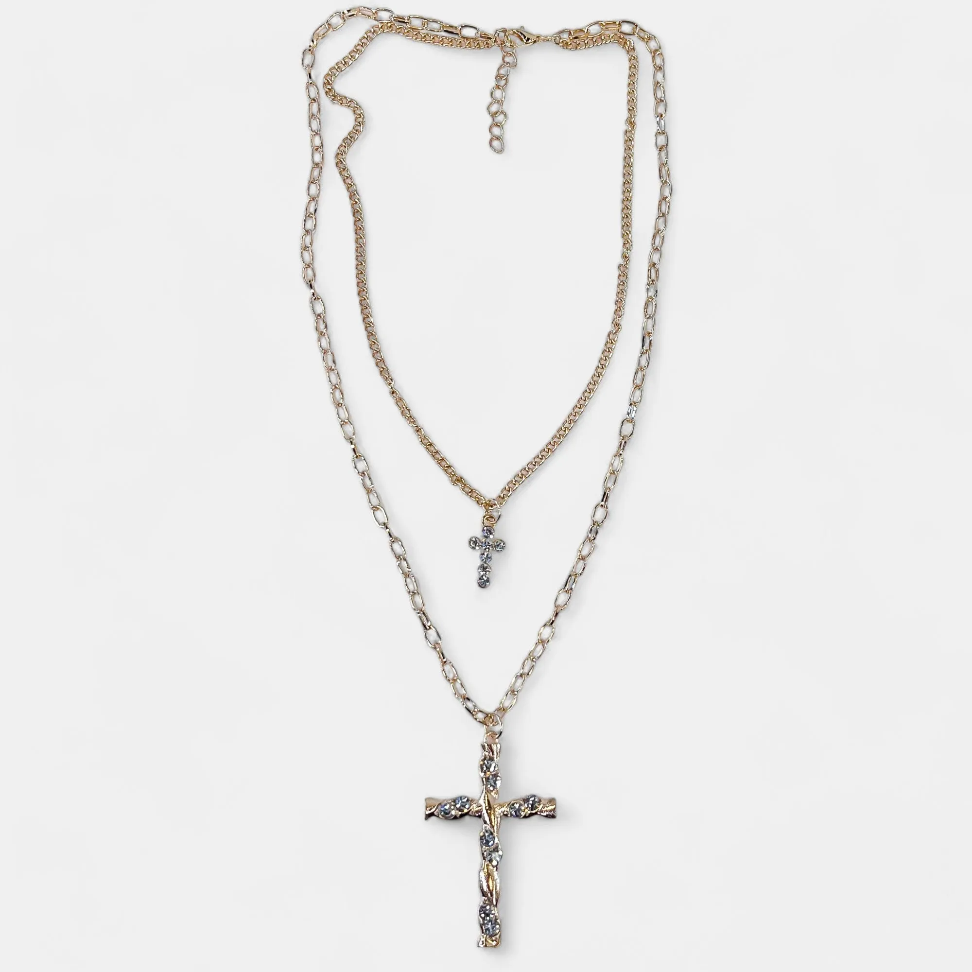 Gold Double Layered Cross Necklace sold by ZZs
