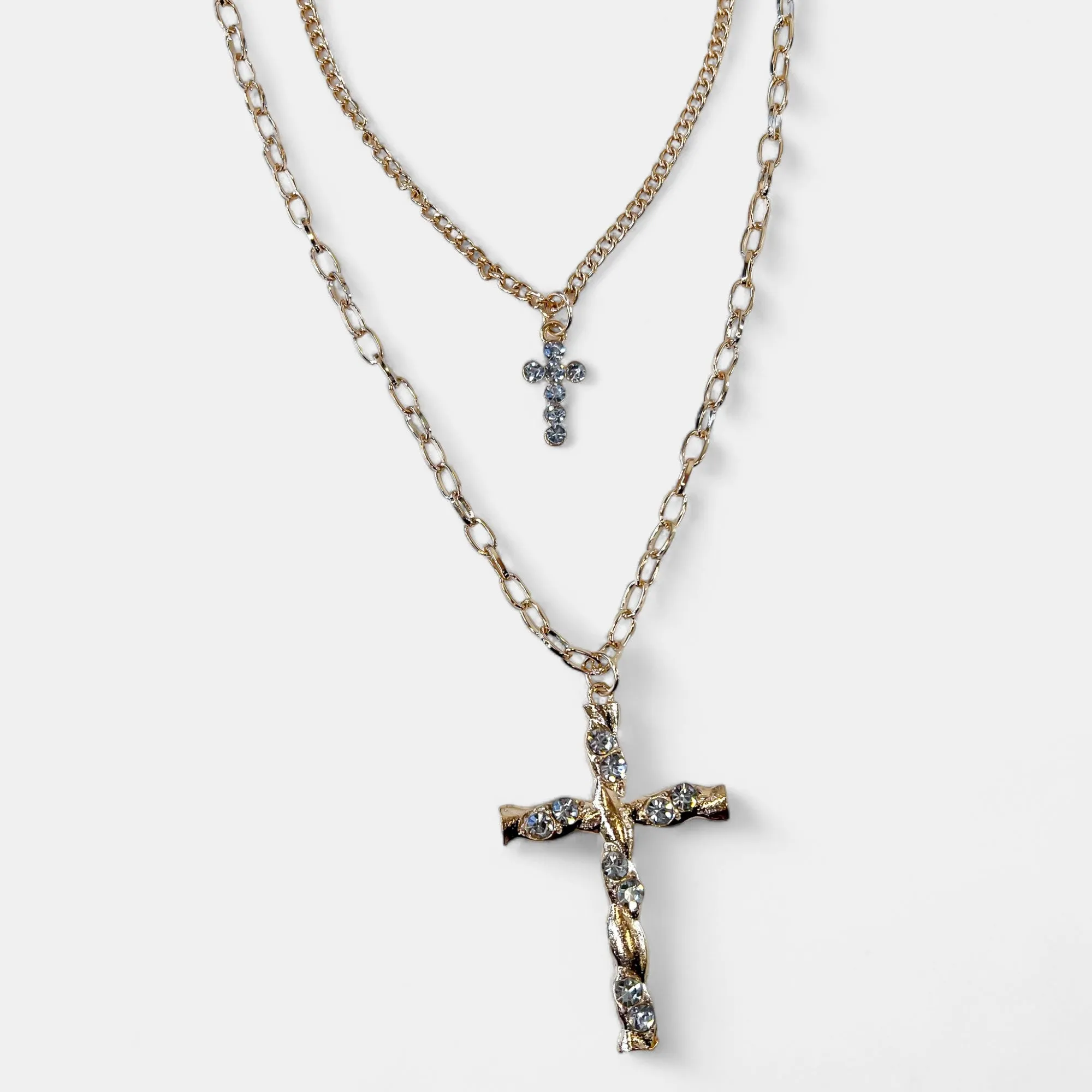 Gold Double Layered Cross Necklace sold by ZZs product image thumbnail 2