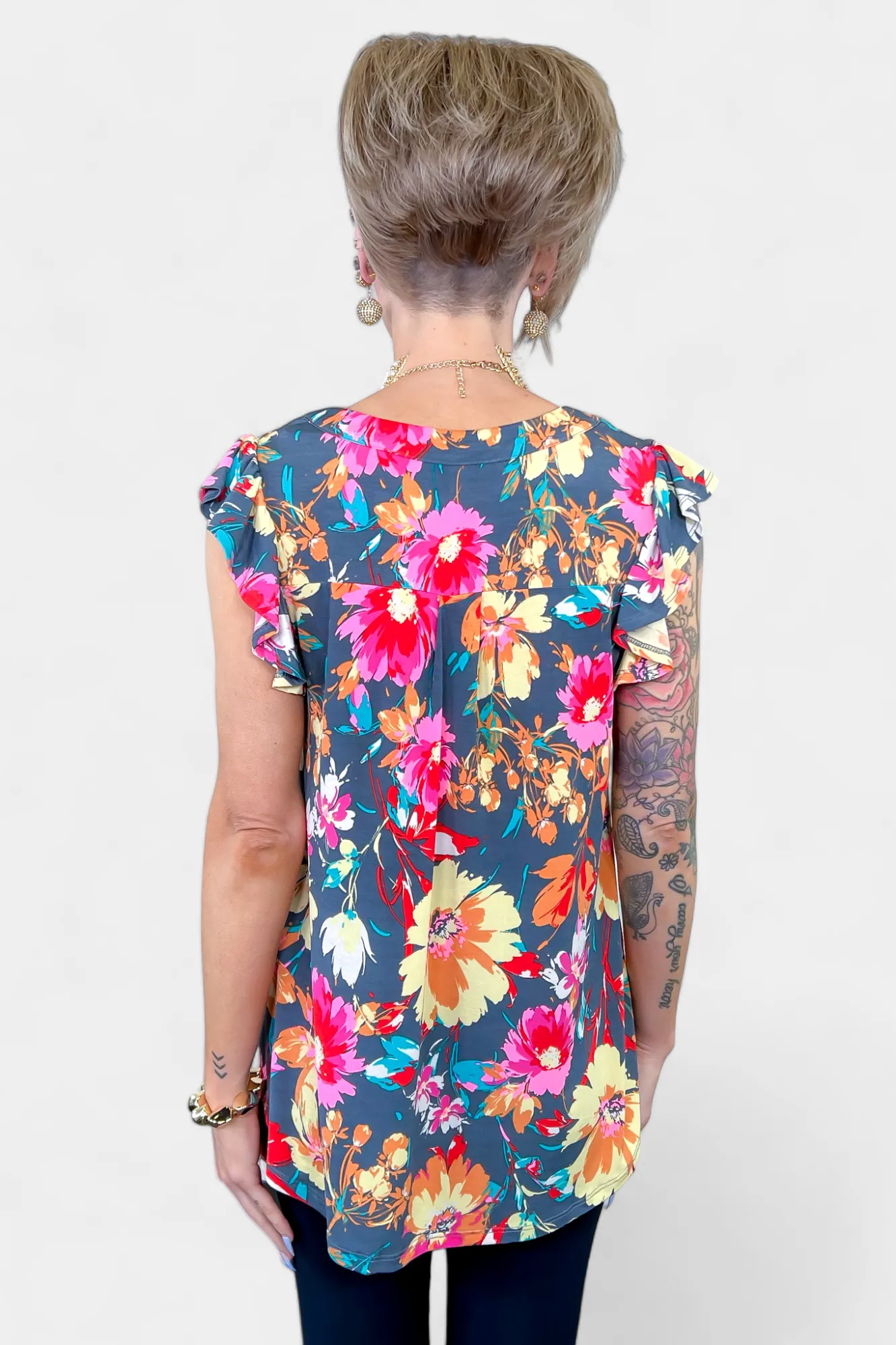 Grey Floral Lizzy Flutter Sleeve Top sold by ZZs product image thumbnail 5
