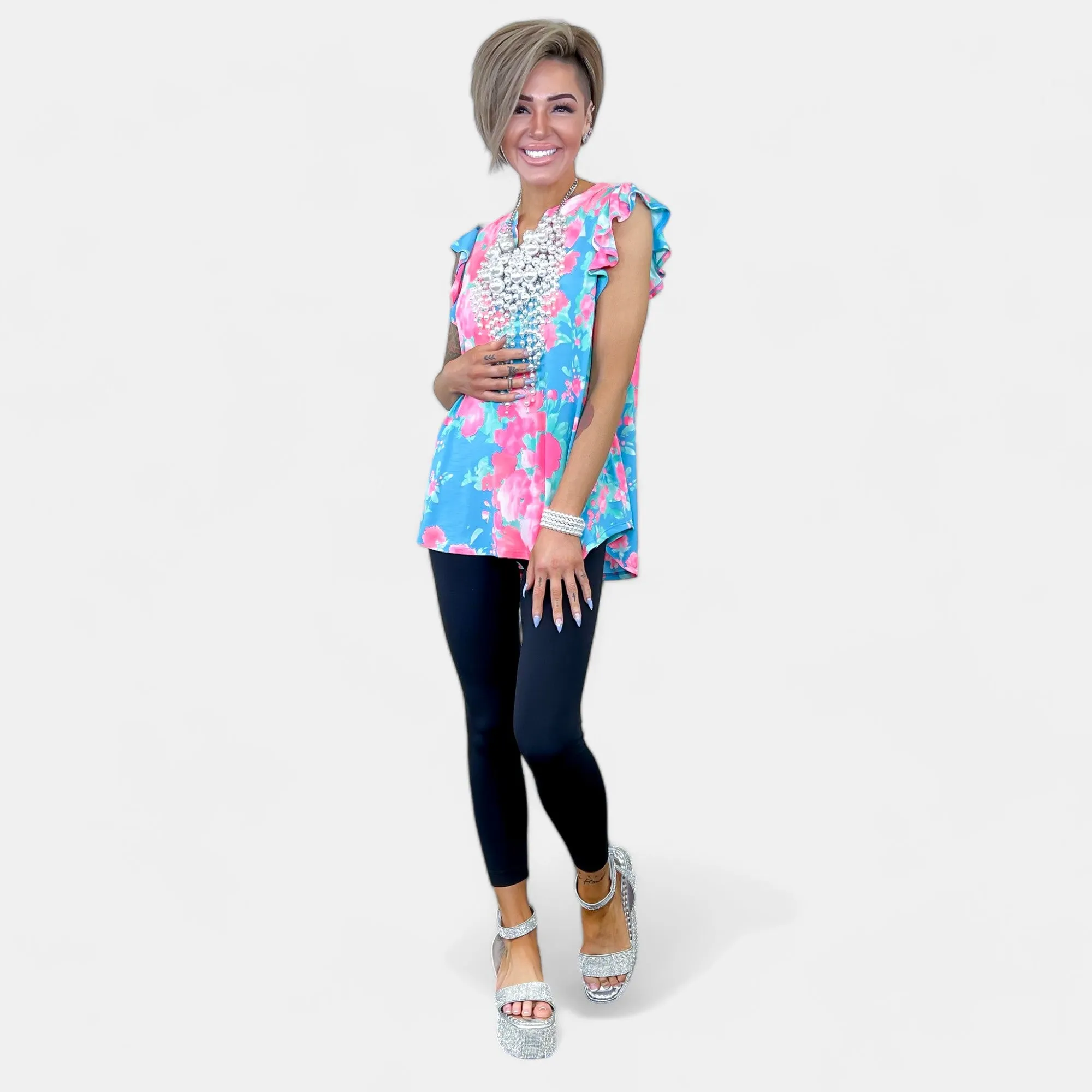 Blue Floral Lizzy Flutter Sleeve Top sold by ZZs product image thumbnail 4