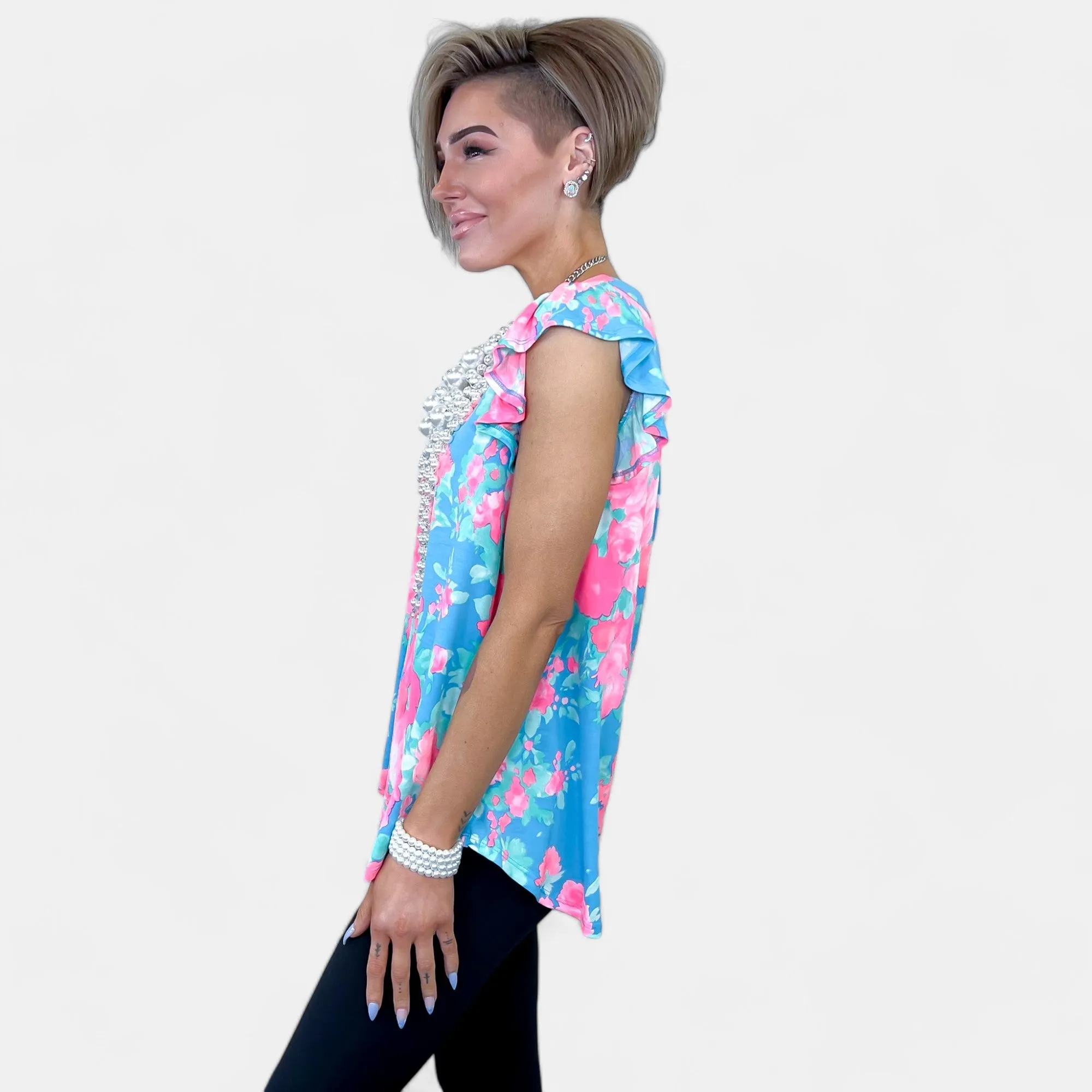 Blue Floral Lizzy Flutter Sleeve Top sold by ZZs product image thumbnail 5