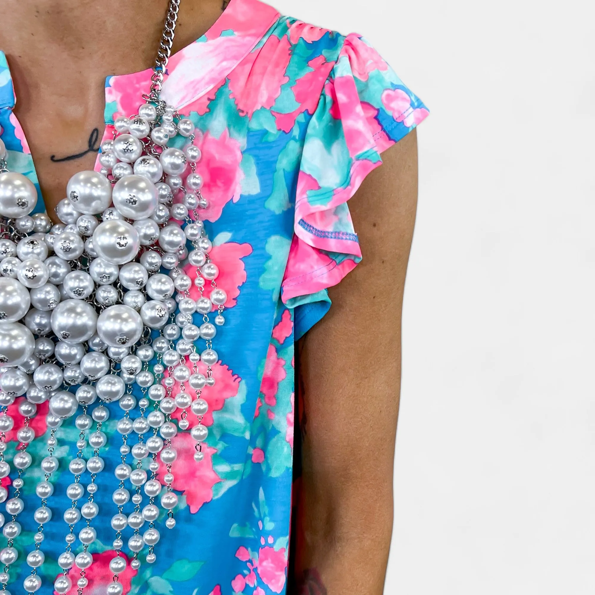 Blue Floral Lizzy Flutter Sleeve Top sold by ZZs product image thumbnail 2