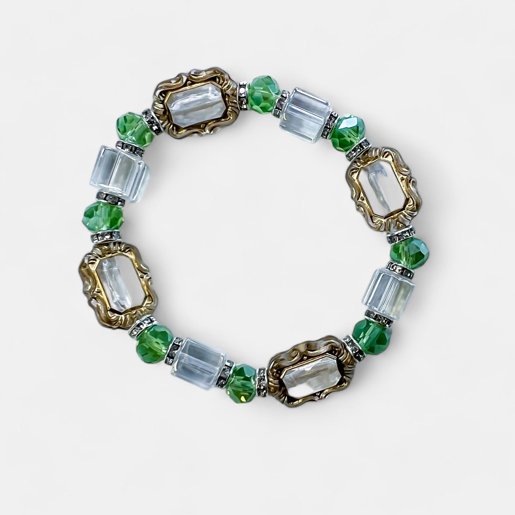 Green Glass Stone Stretch Bracelet sold by ZZs