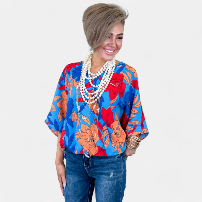 Blue Floral Woven Top sold by ZZs