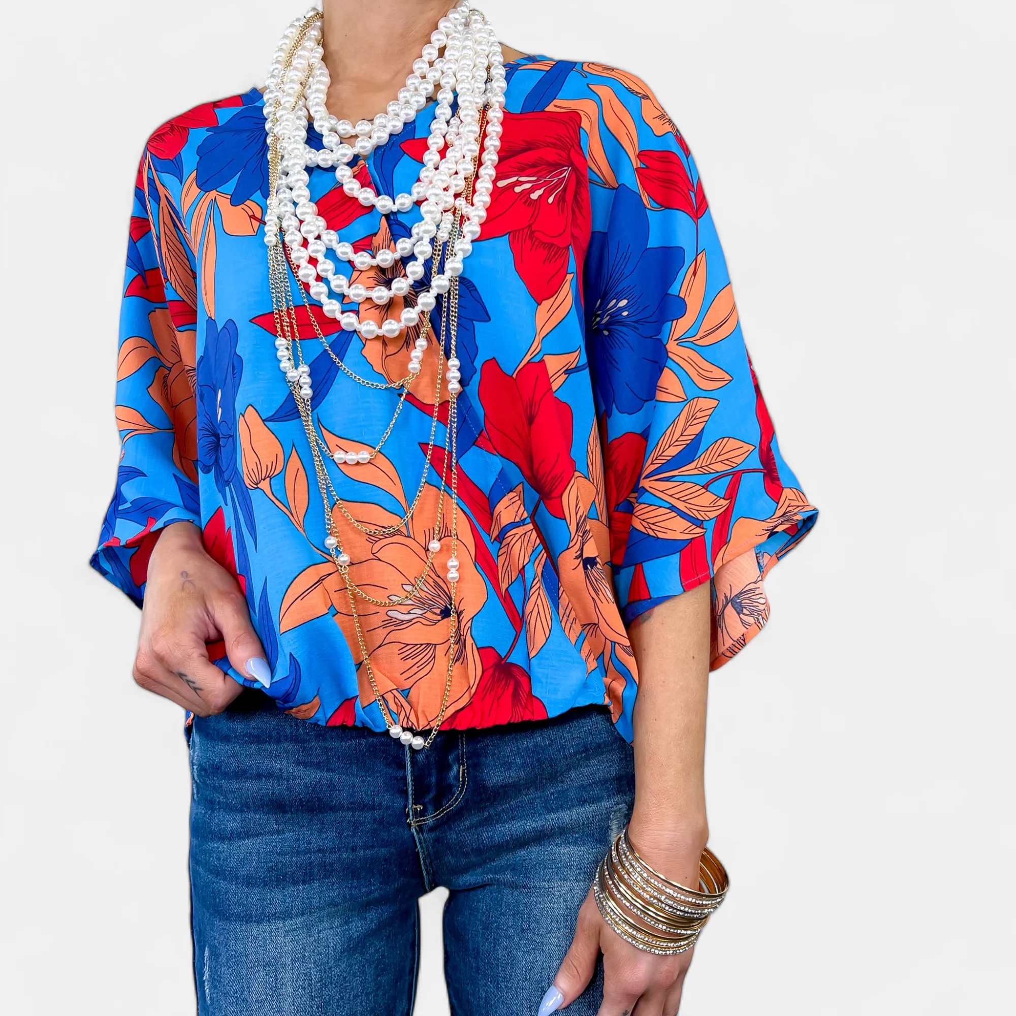 Blue Floral Woven Top sold by ZZs product image thumbnail 4
