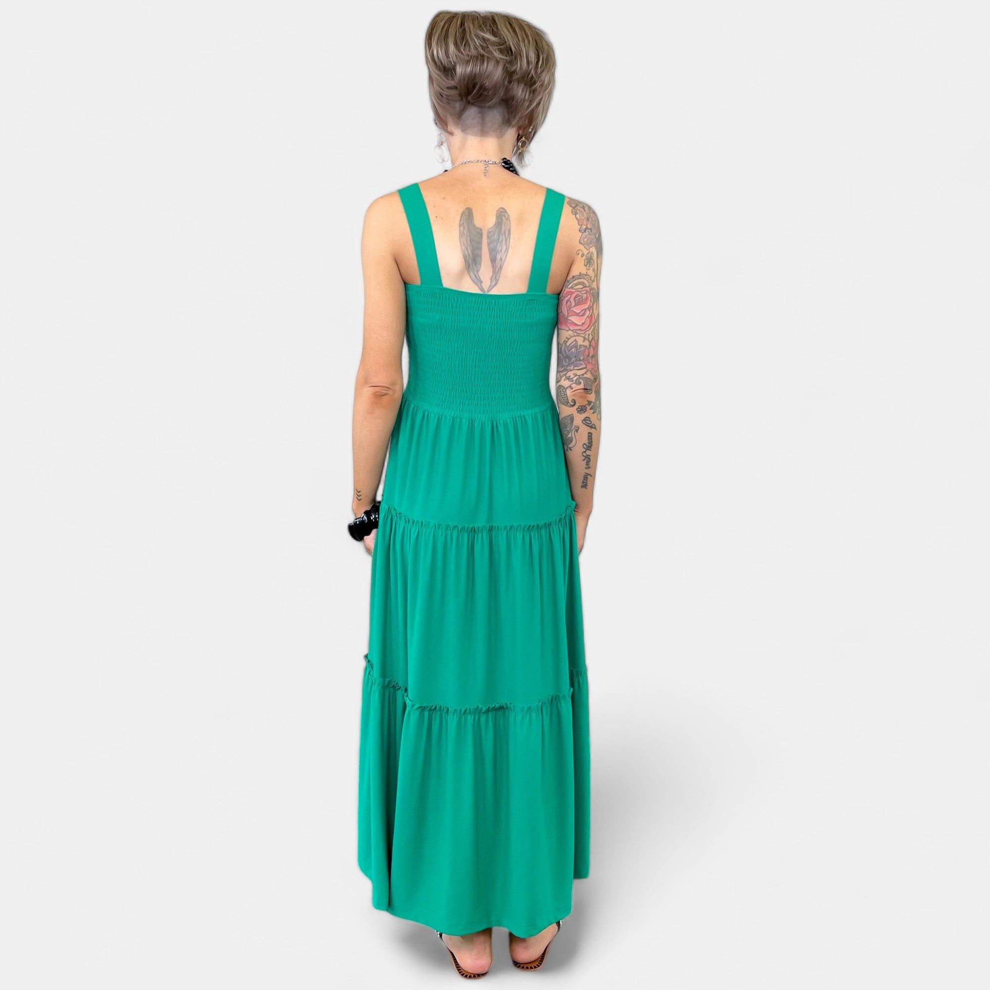 Green Smocked Tiered Midi Dress sold by ZZs product image thumbnail 4
