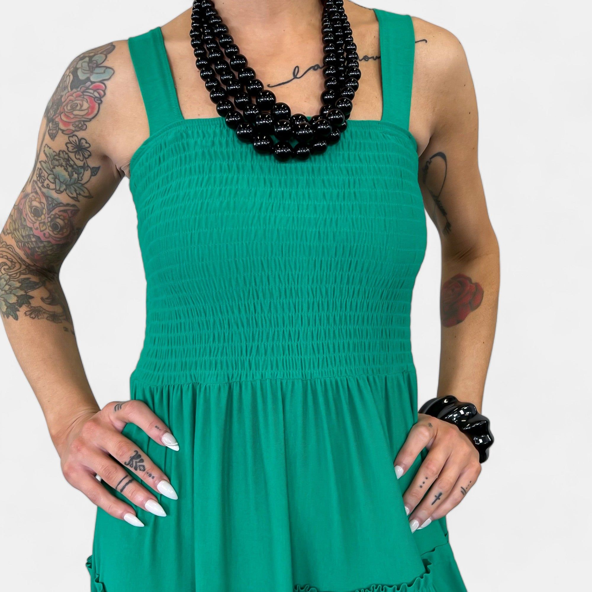 Green Smocked Tiered Midi Dress sold by ZZs product image thumbnail 5