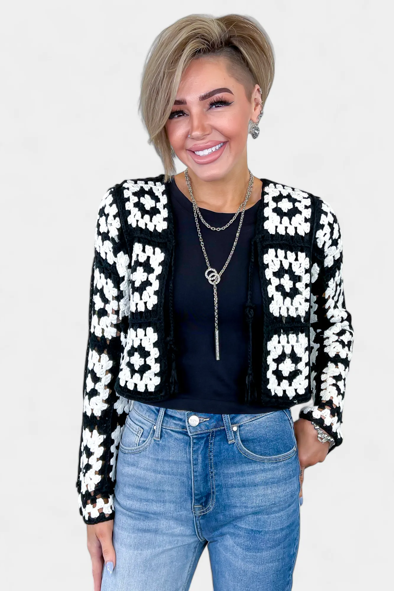Black Crochet Cardigan sold by ZZs product image thumbnail 3