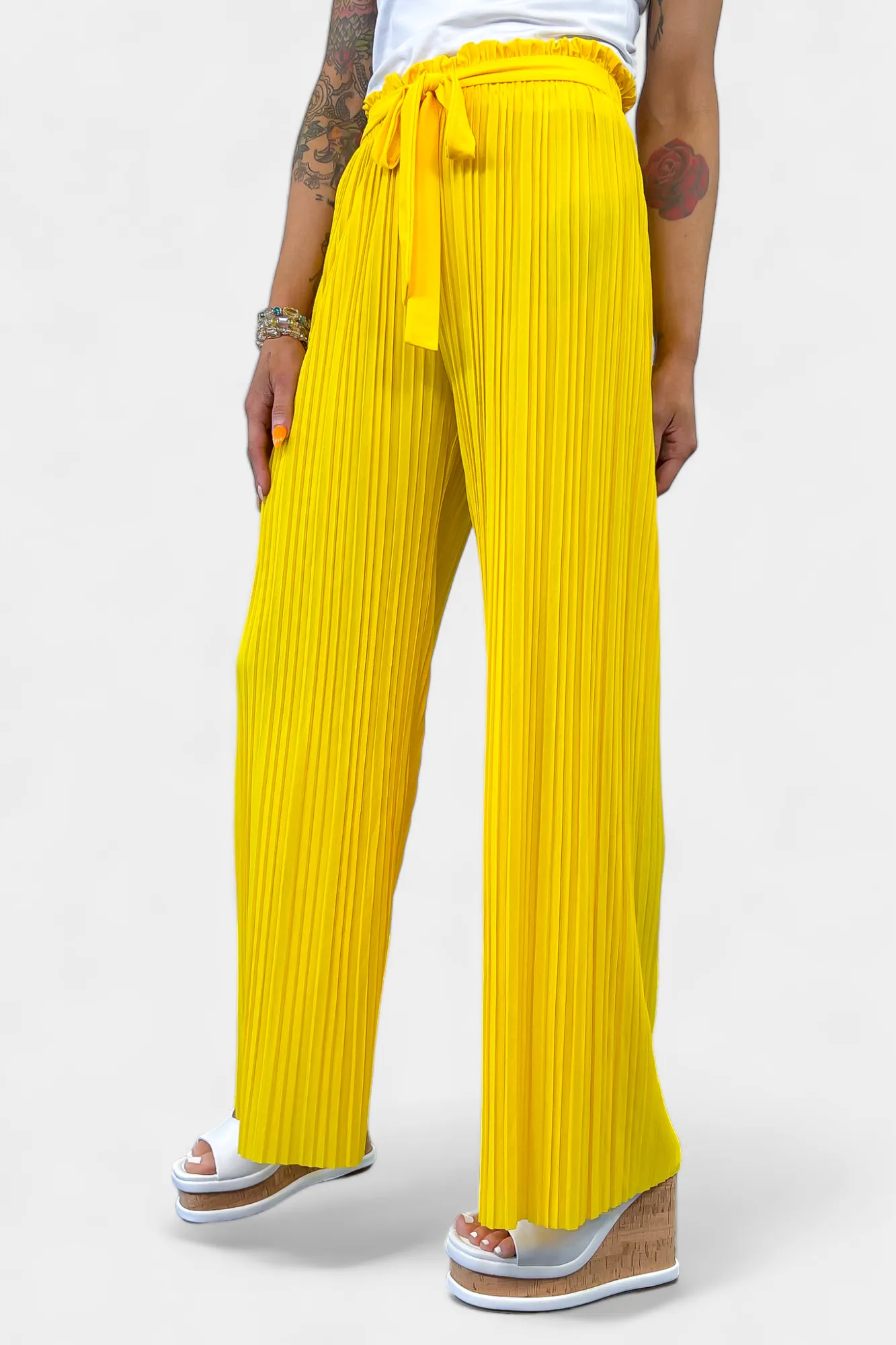 Yellow Pleated Wide Leg Pants sold by ZZs