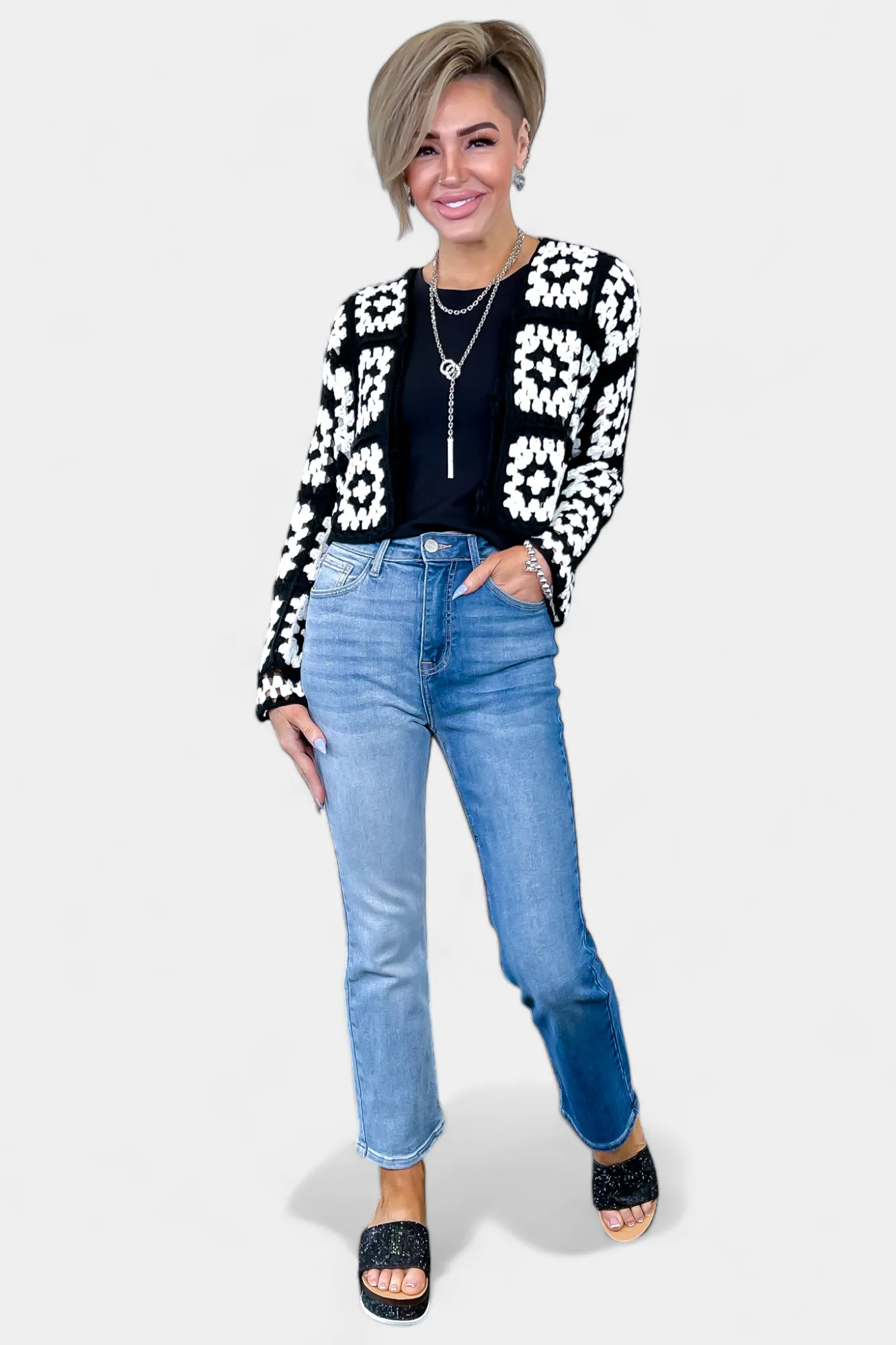 Black Crochet Cardigan sold by ZZs product image thumbnail 2