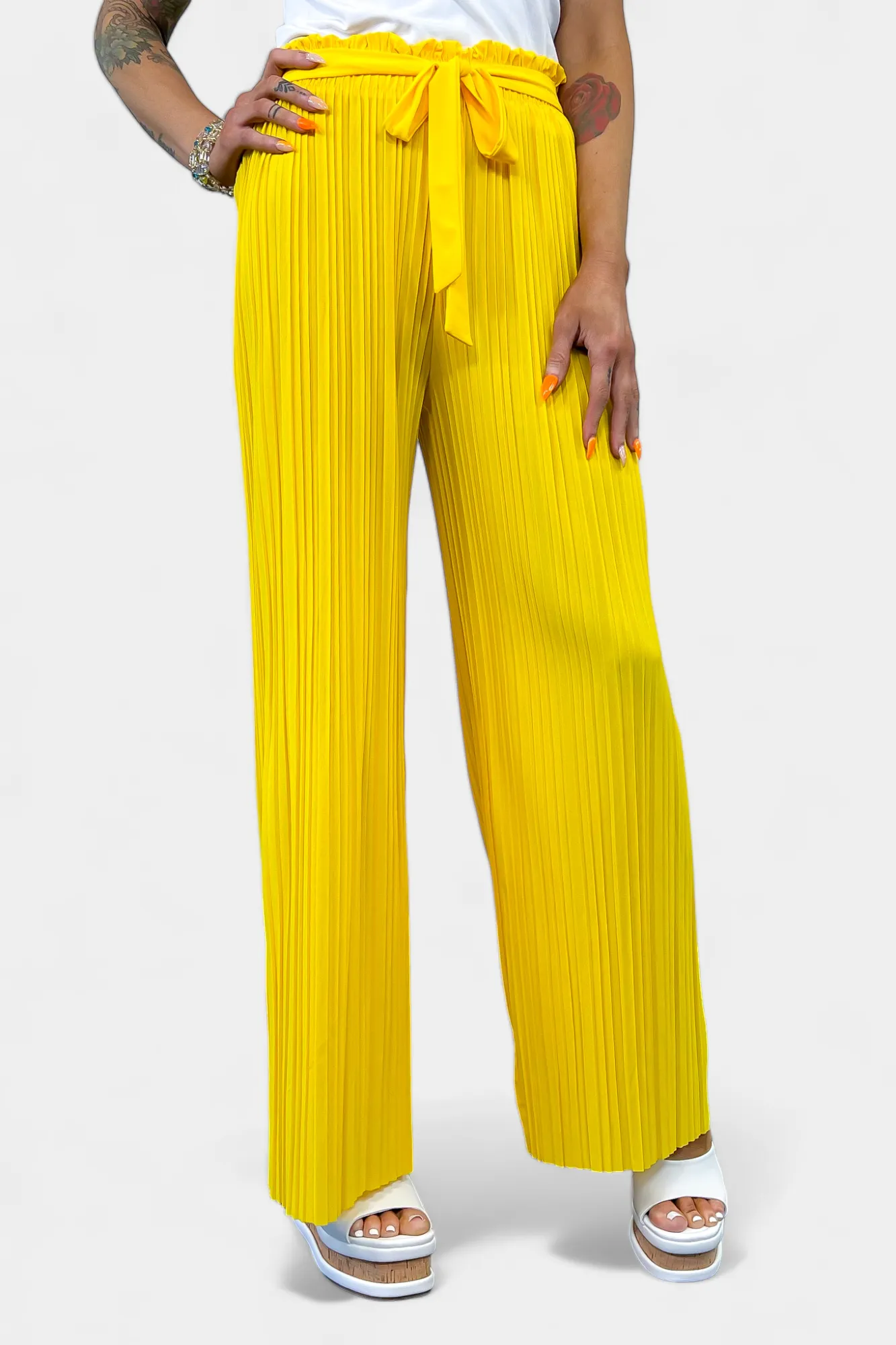 Yellow Pleated Wide Leg Pants sold by ZZs product image thumbnail 4