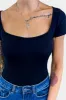 Black Ribbed Square Neck Bodysuit sold by ZZs
