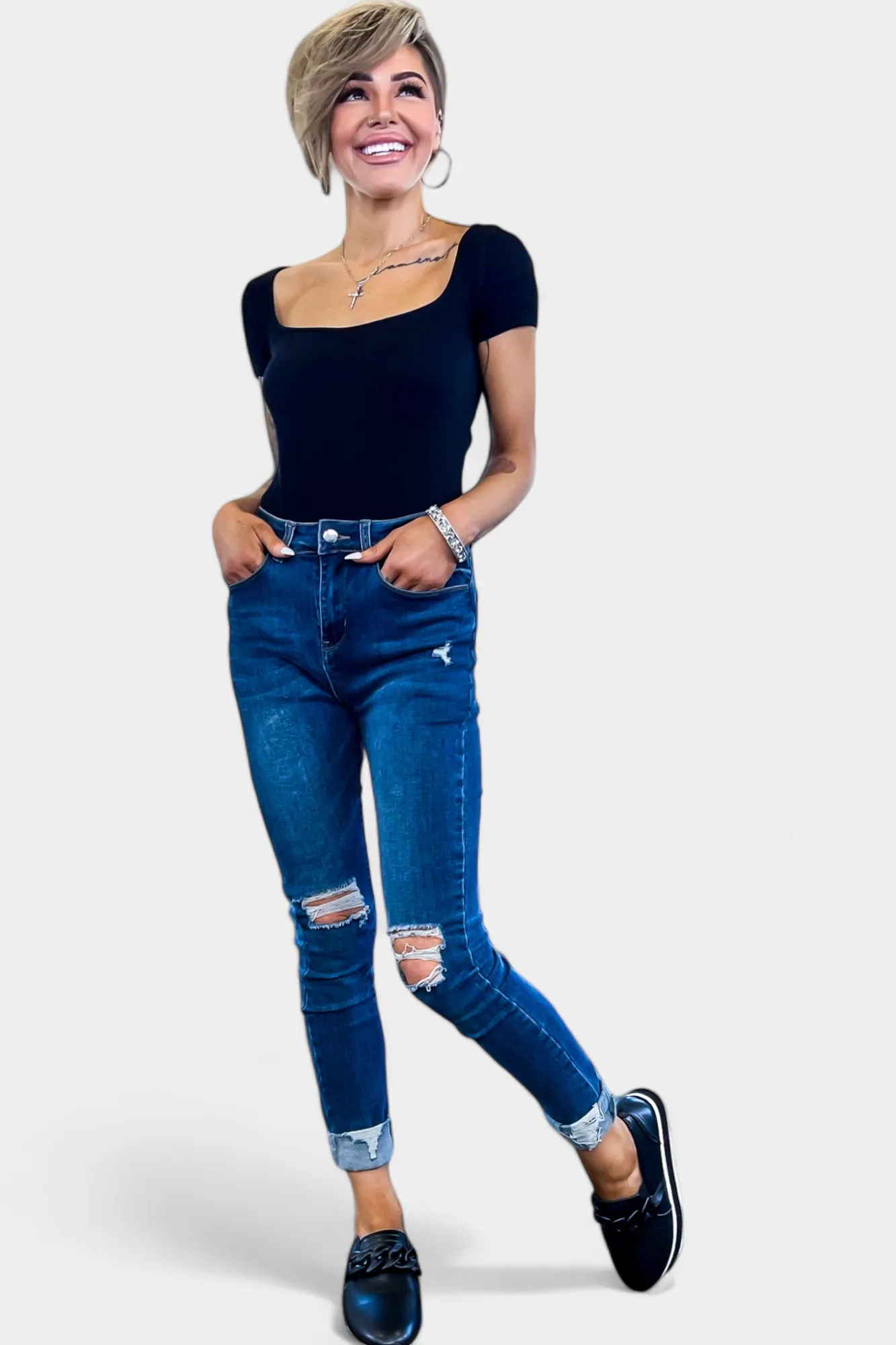 Black Ribbed Square Neck Bodysuit sold by ZZs product image thumbnail 2