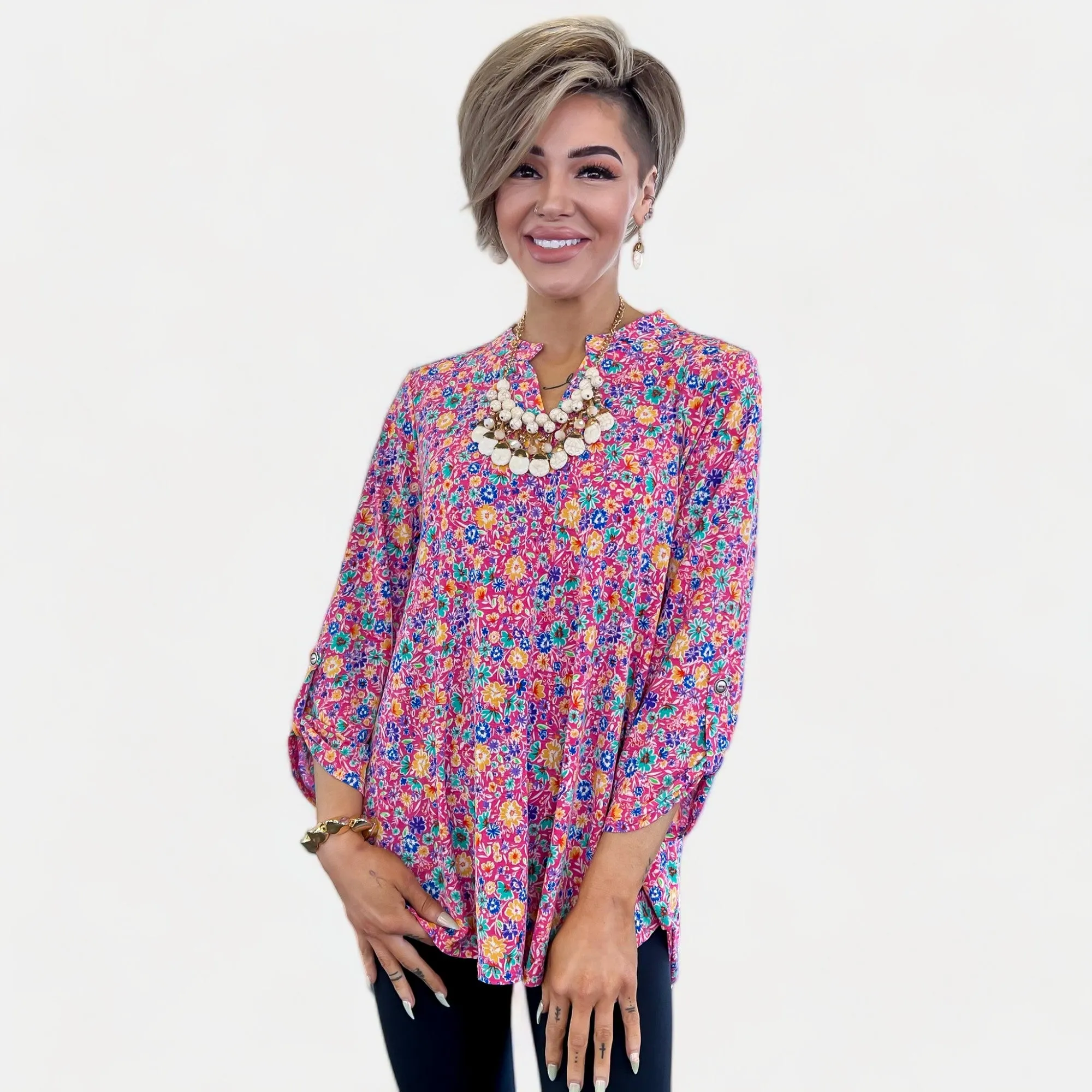 Hot Pink Floral Lizzy Top sold by ZZs