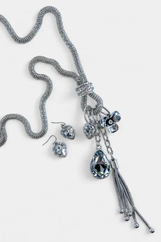 Silver Crystal Charm Necklace Set sold by ZZs