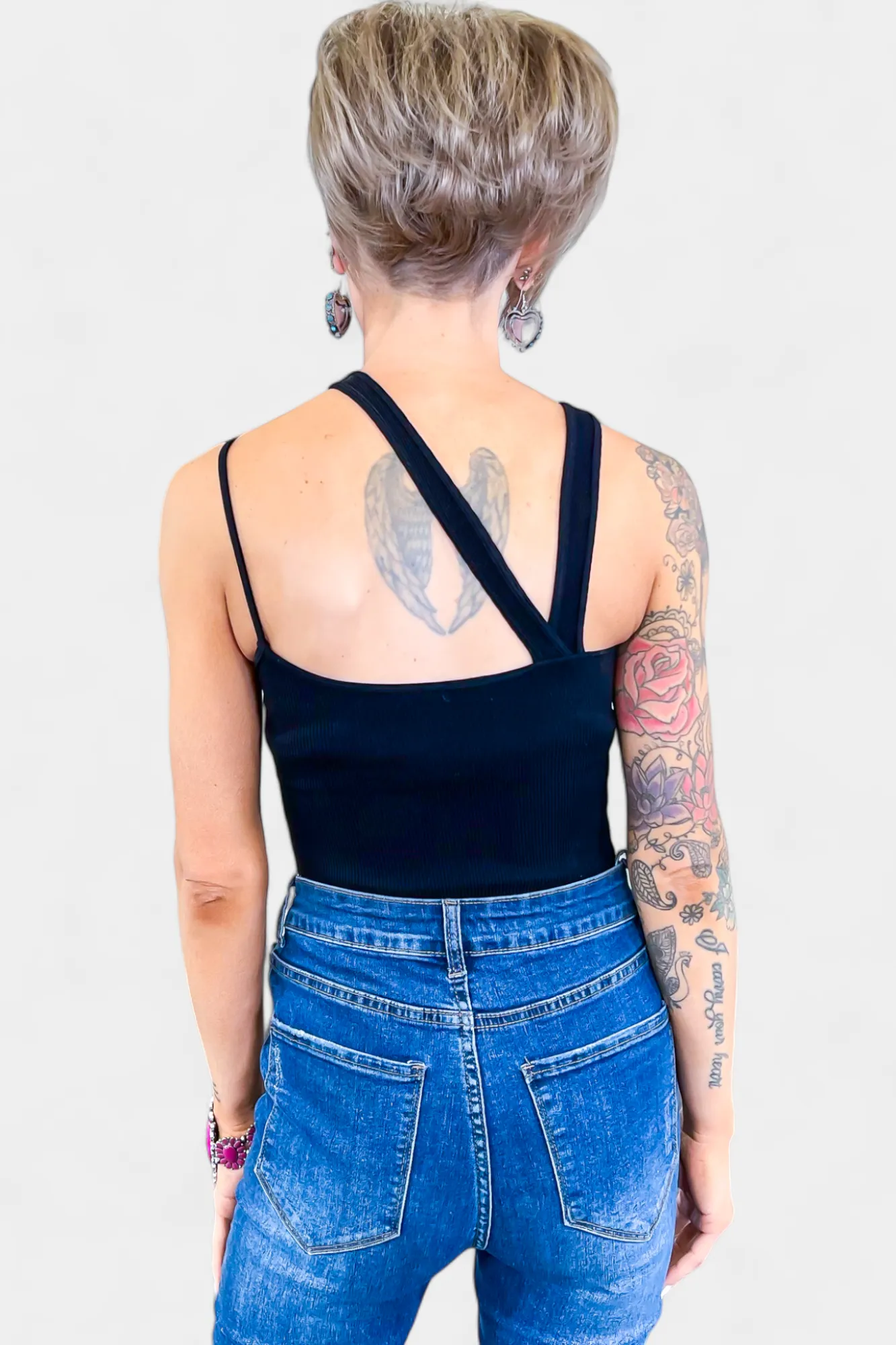 Black Asymmetric Ribbed Bodysuit sold by ZZs product image thumbnail 4