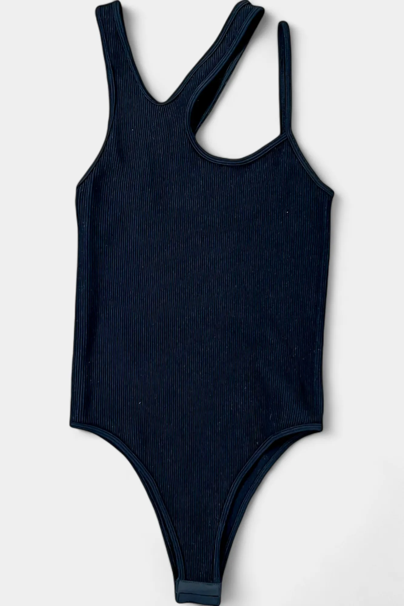 Black Asymmetric Ribbed Bodysuit sold by ZZs product image thumbnail 2