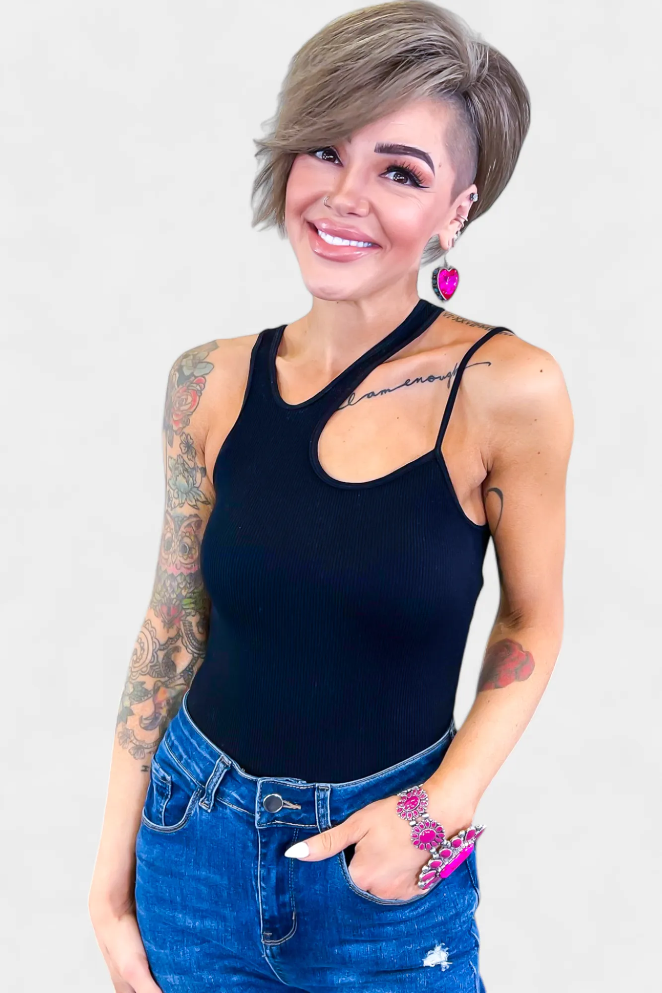 Black Asymmetric Ribbed Bodysuit sold by ZZs product image thumbnail 3