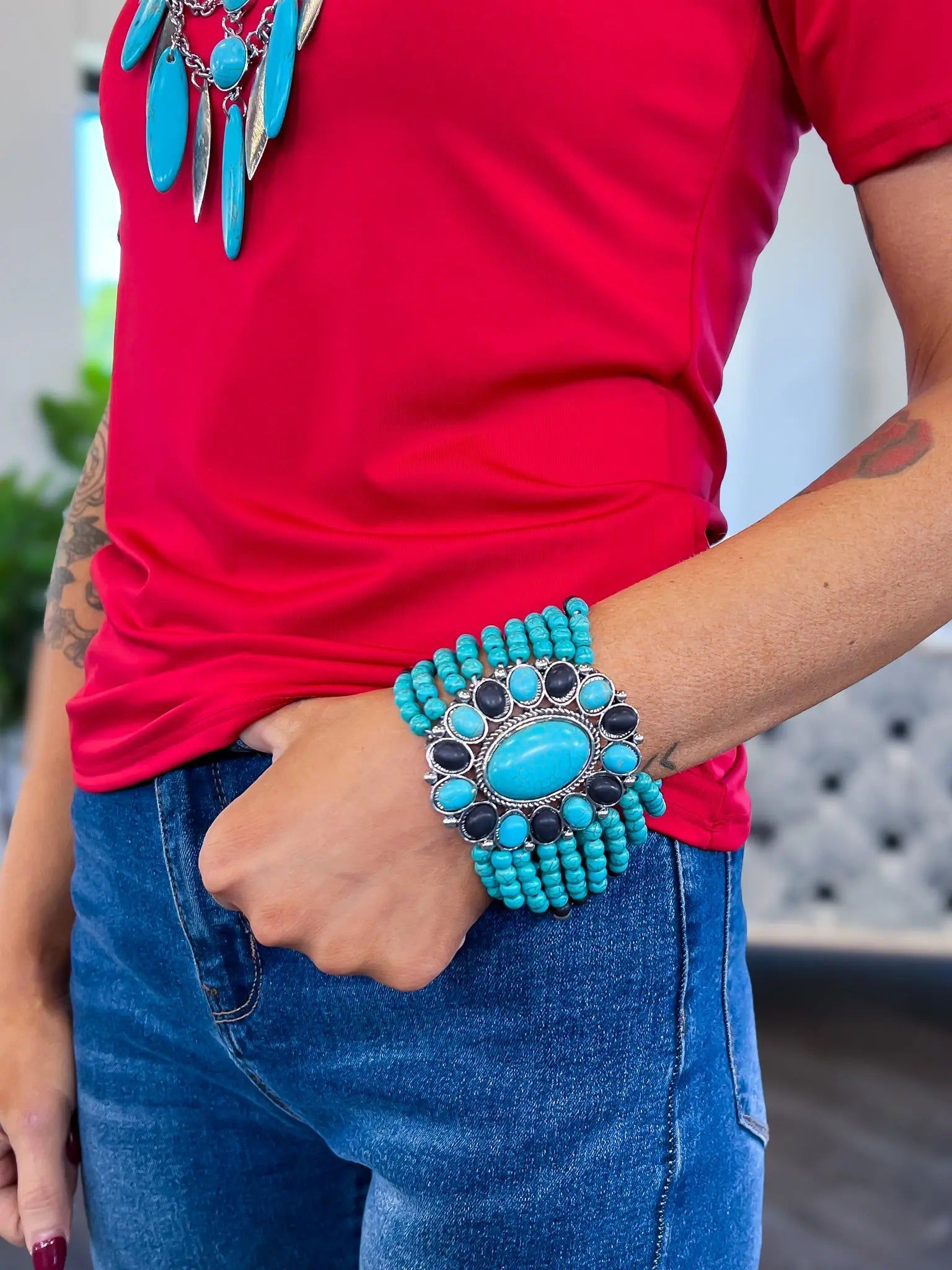 Turquoise Oval Bead Stretch Bracelet sold by ZZs product image thumbnail 4