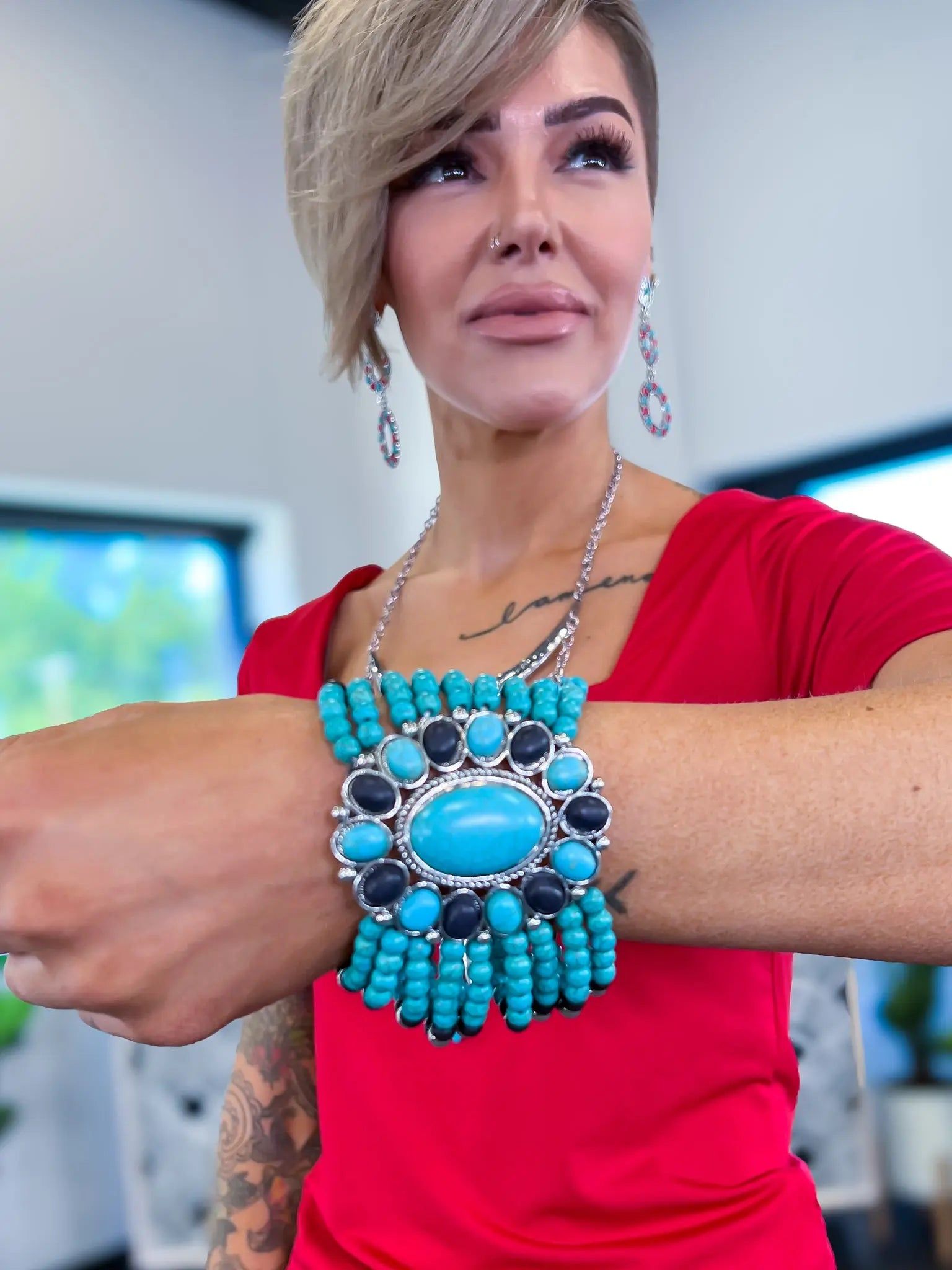 Turquoise Oval Bead Stretch Bracelet sold by ZZs product image thumbnail 2