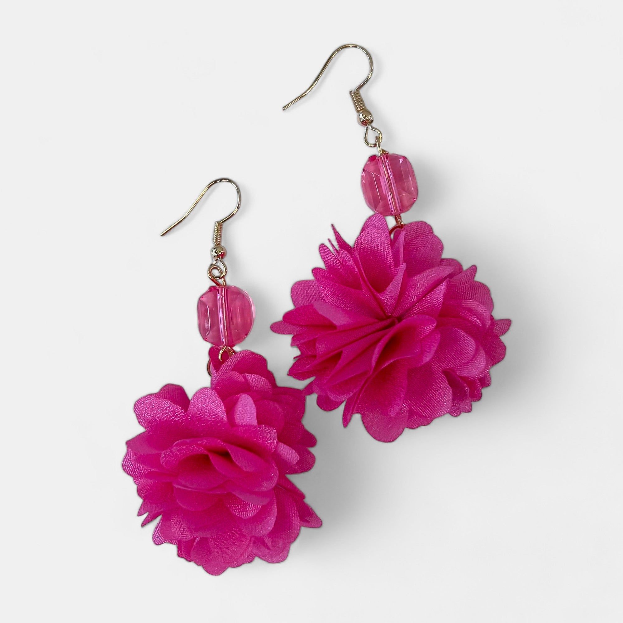Hot Pink Petal Flower Dangle Earrings sold by ZZs