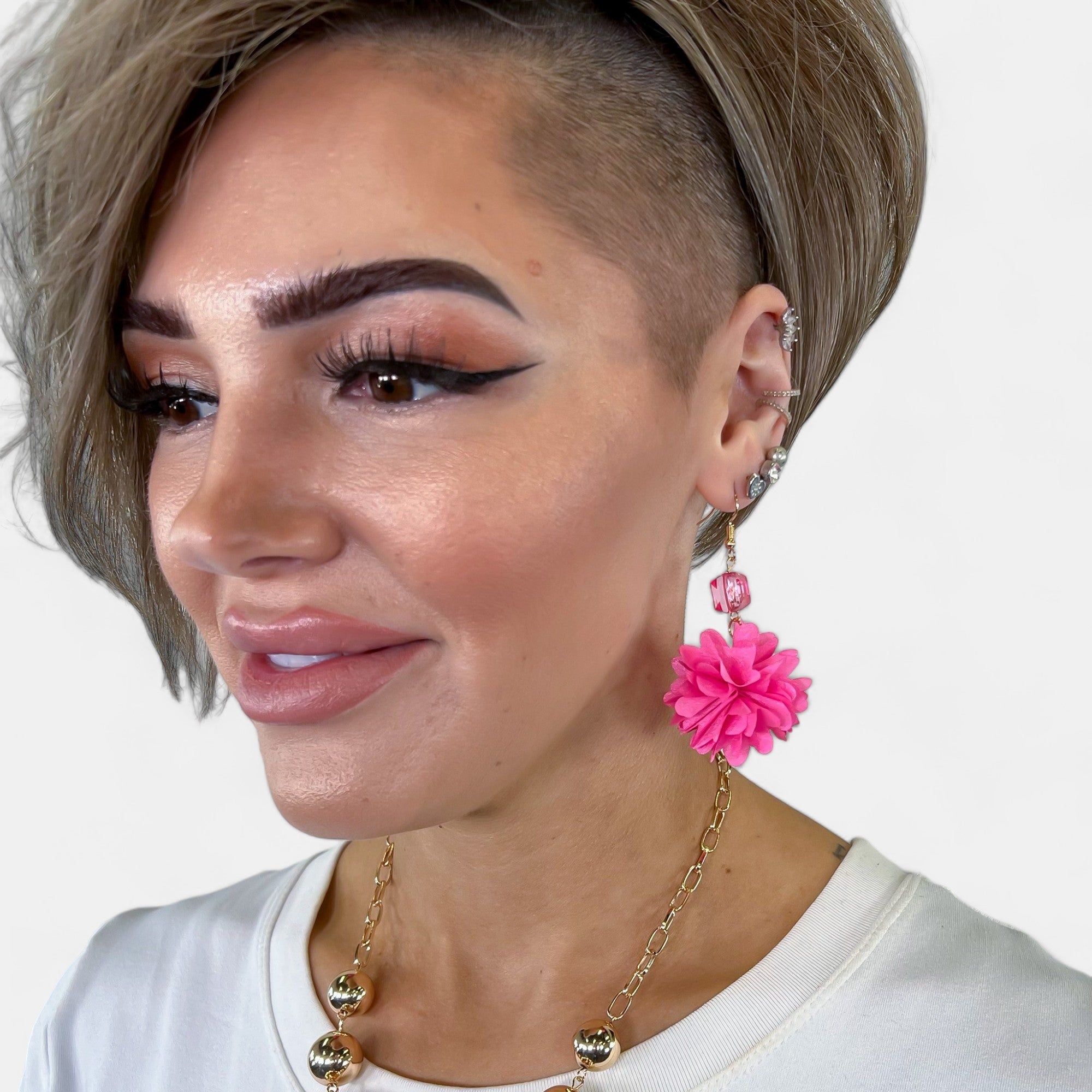 Hot Pink Petal Flower Dangle Earrings sold by ZZs product image thumbnail 2