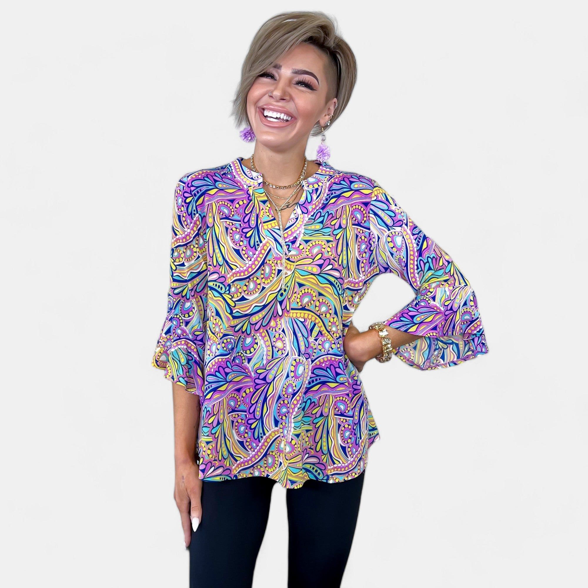 Lavender Paisley Abstract Faith Bell Sleeve Top sold by ZZs product image thumbnail 3