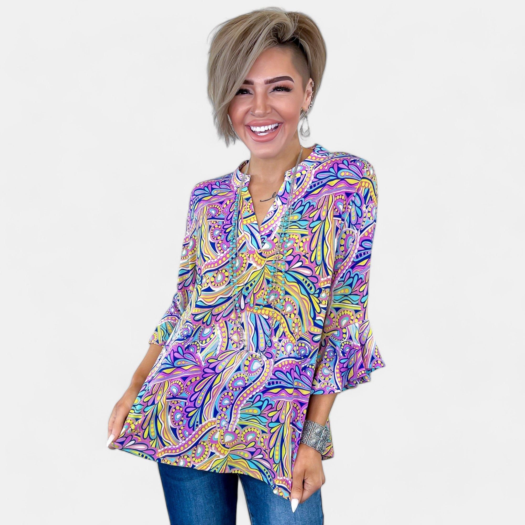Lavender Paisley Abstract Faith Bell Sleeve Top sold by ZZs product image thumbnail 4