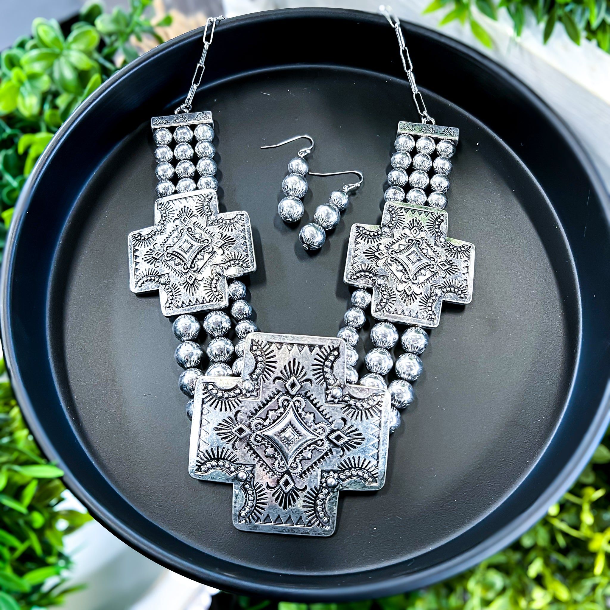 Silver Cross Statement Necklace Set sold by ZZs