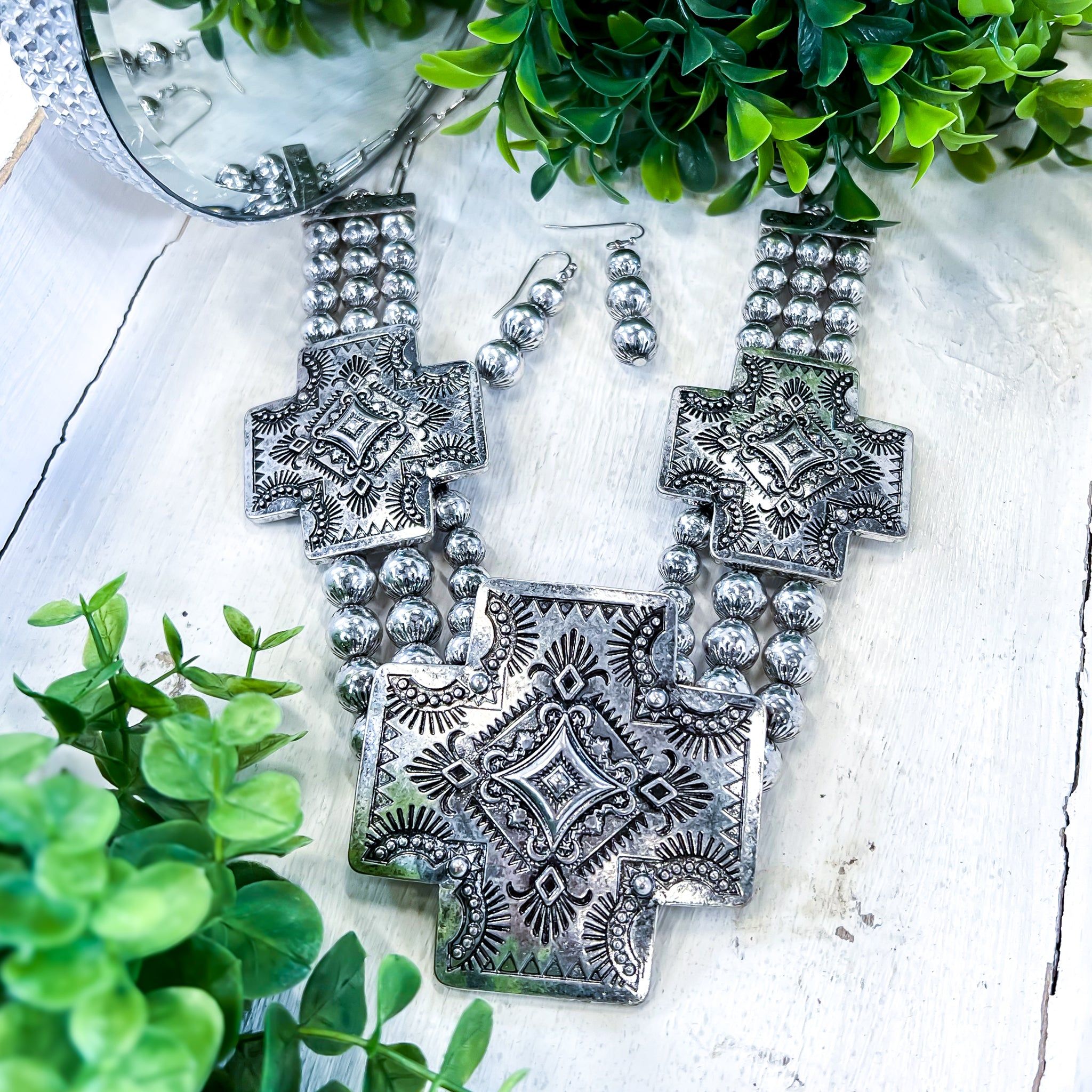 Silver Cross Statement Necklace Set sold by ZZs product image thumbnail 3