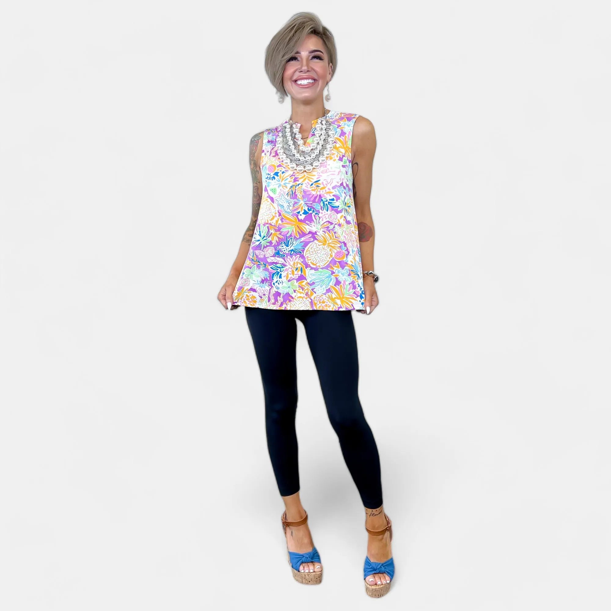 Magenta Multi Tropical Lizzy Tank Top sold by ZZs