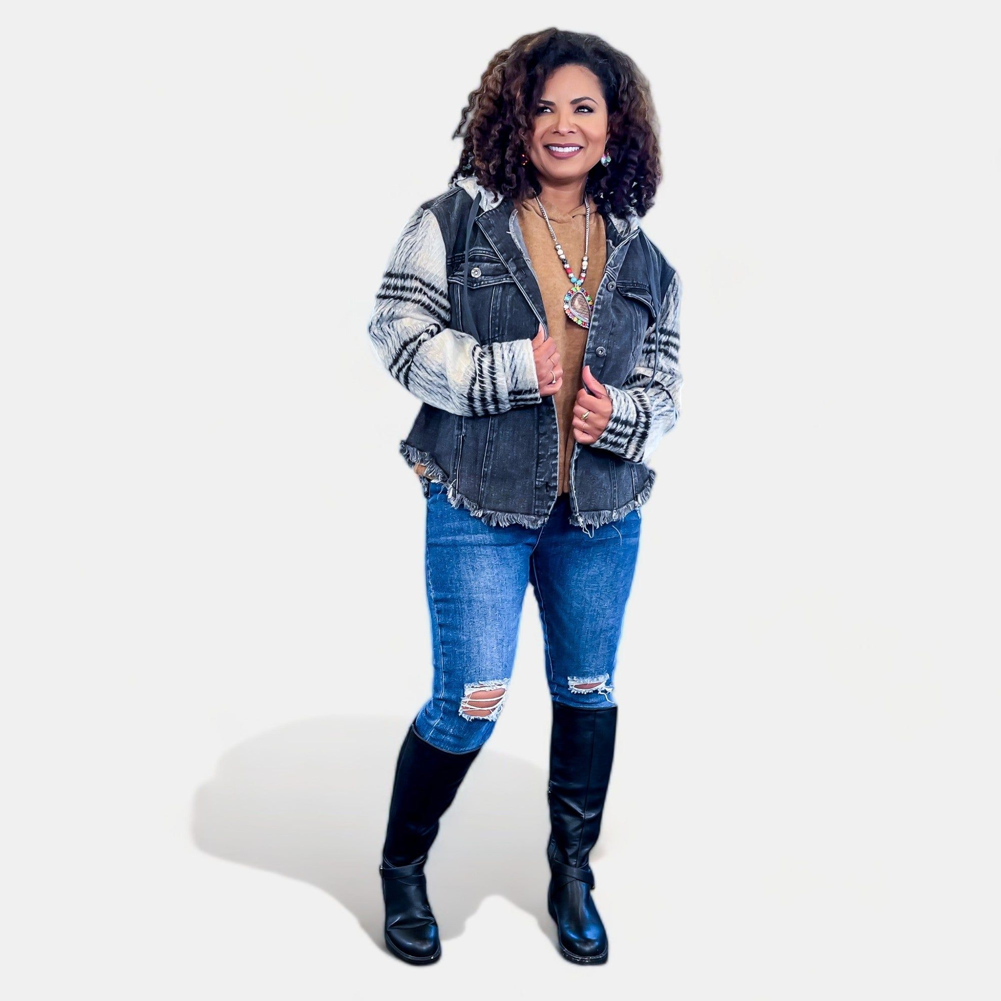 Black Flannel Plaid Denim Jacket sold by ZZs product image thumbnail 2