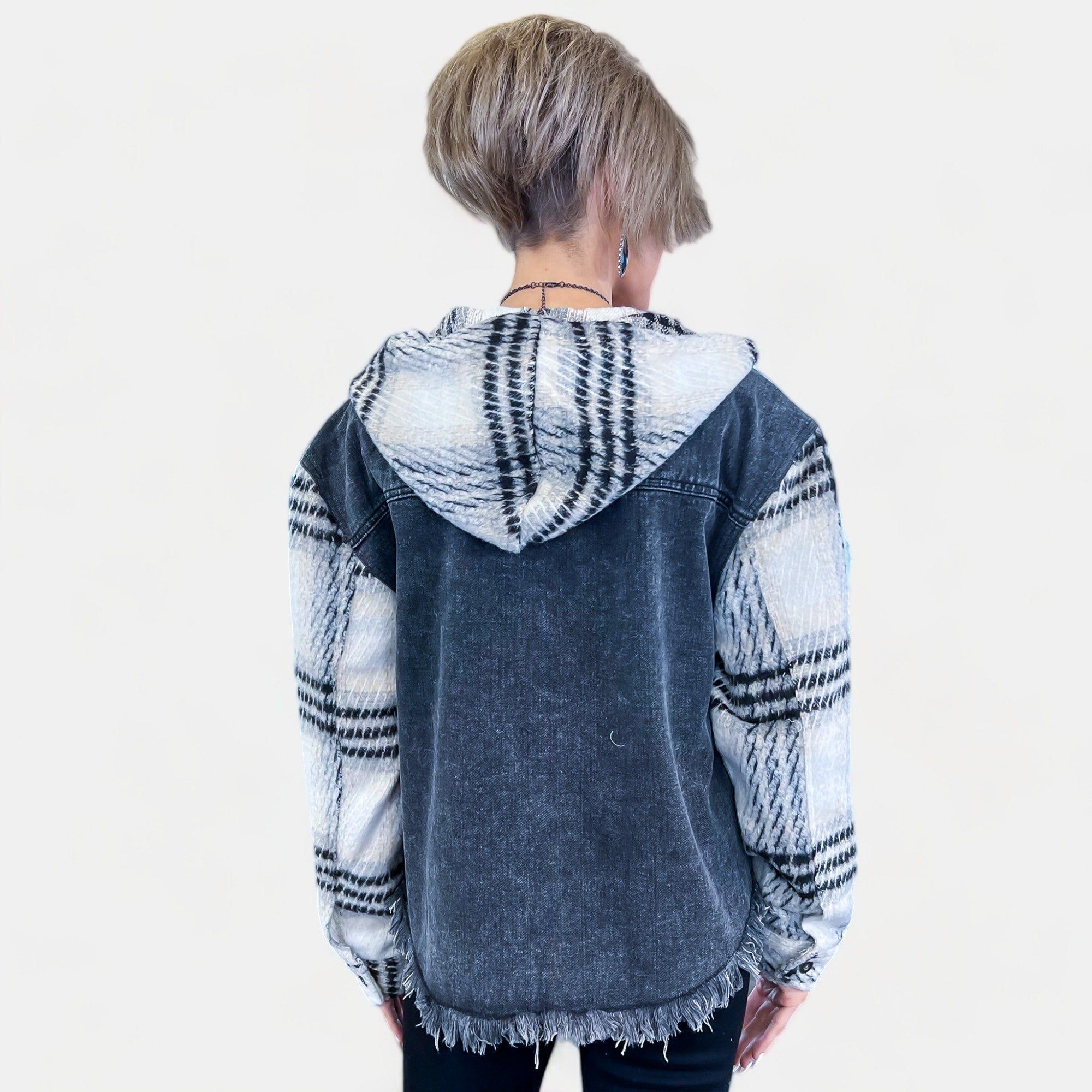 Black Flannel Plaid Denim Jacket sold by ZZs product image thumbnail 5