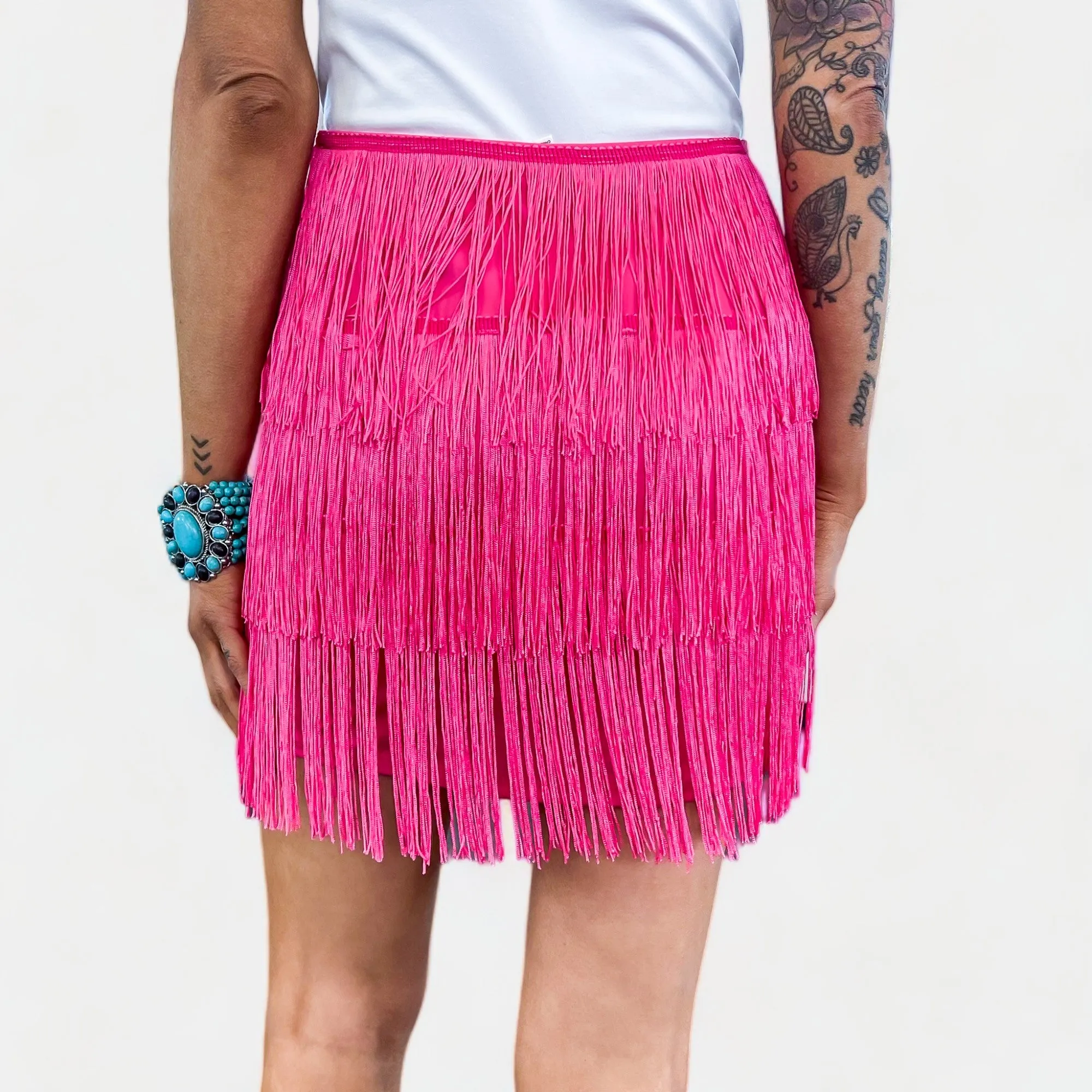 Hot Pink Fringe Mini Skirt sold by ZZs product image thumbnail 5
