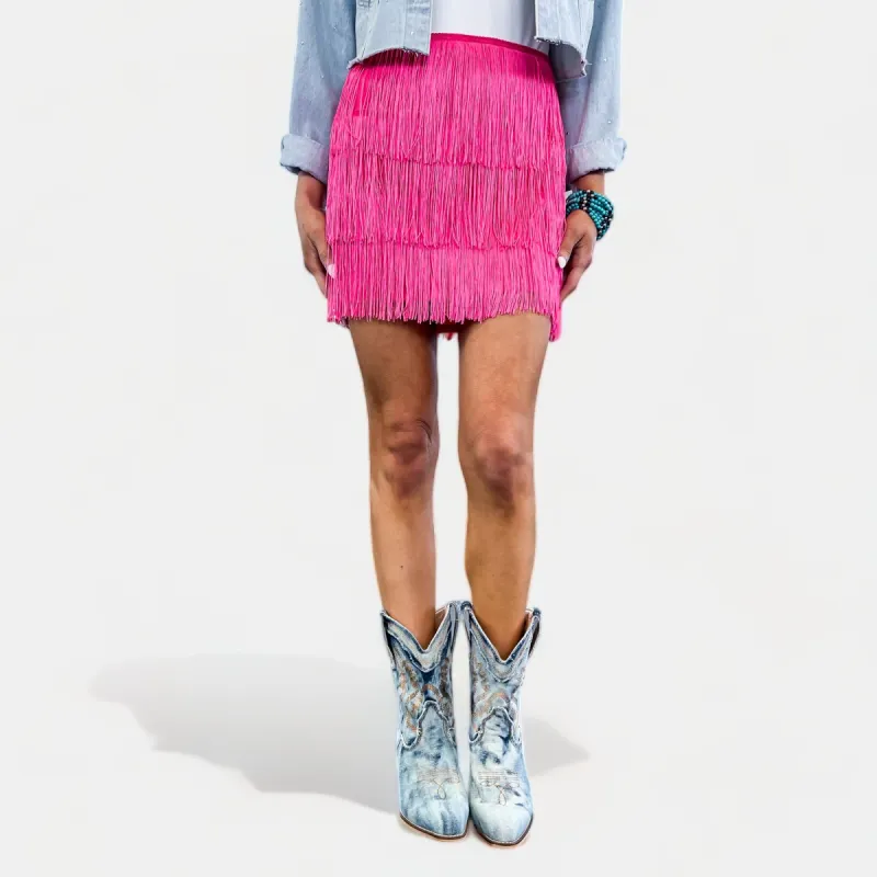 Hot Pink Fringe Mini Skirt sold by ZZs