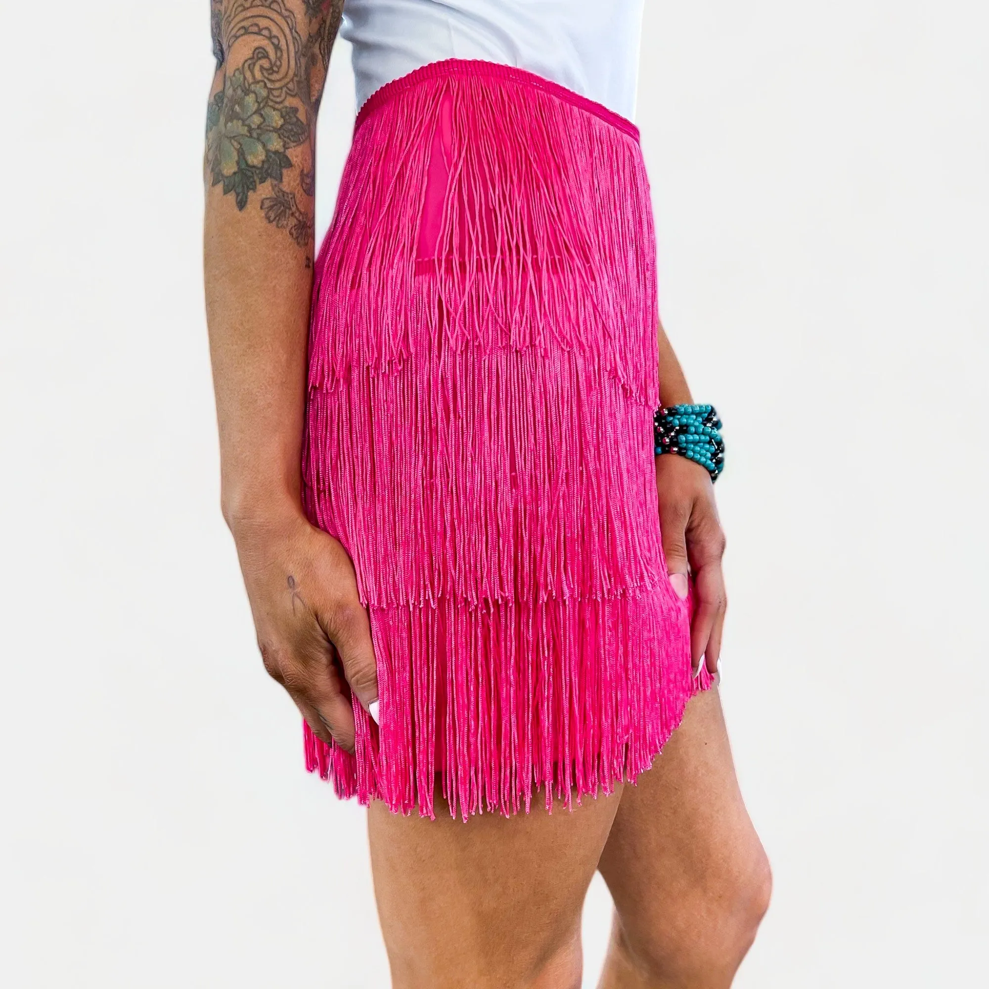 Hot Pink Fringe Mini Skirt sold by ZZs product image thumbnail 3