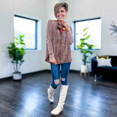 Camel Oversized Waffle Top sold by ZZs