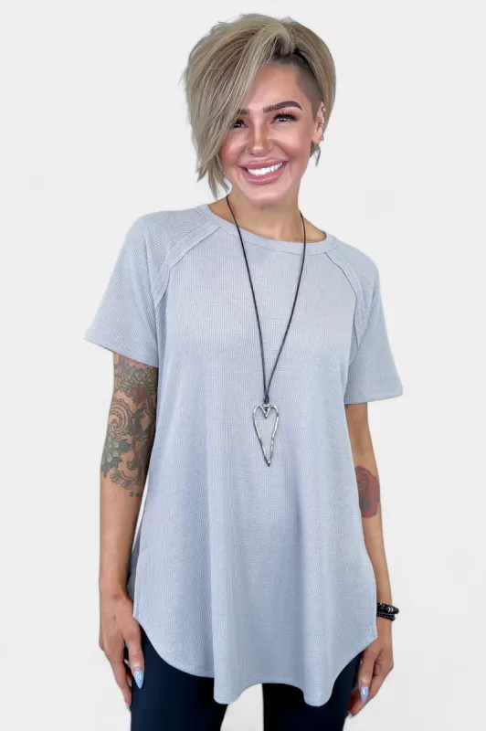 Grey Waffle Short Sleeve Top sold by ZZs