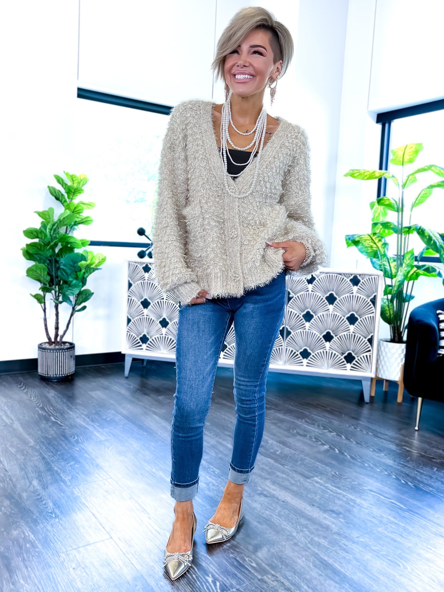 Champagne Fuzzy Cardigan sold by ZZs product image thumbnail 3