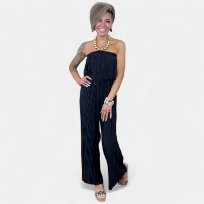 Black Strapless Wide Leg Jumpsuit sold by ZZs