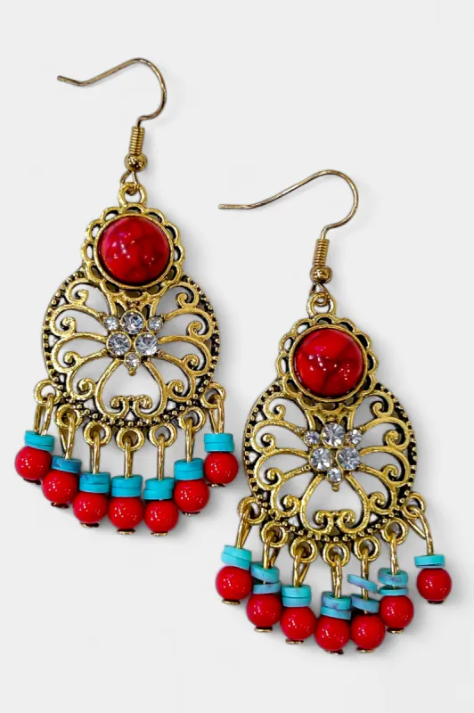 Red Bohemian Dream Catcher Earrings sold by ZZs