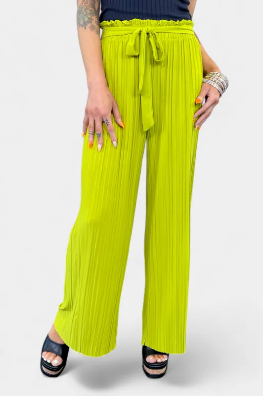 Lime Pleated Wide Leg Pants sold by ZZs