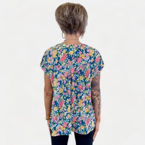 Teal Multi Floral Lizzy Short Sleeve Top sold by ZZs
