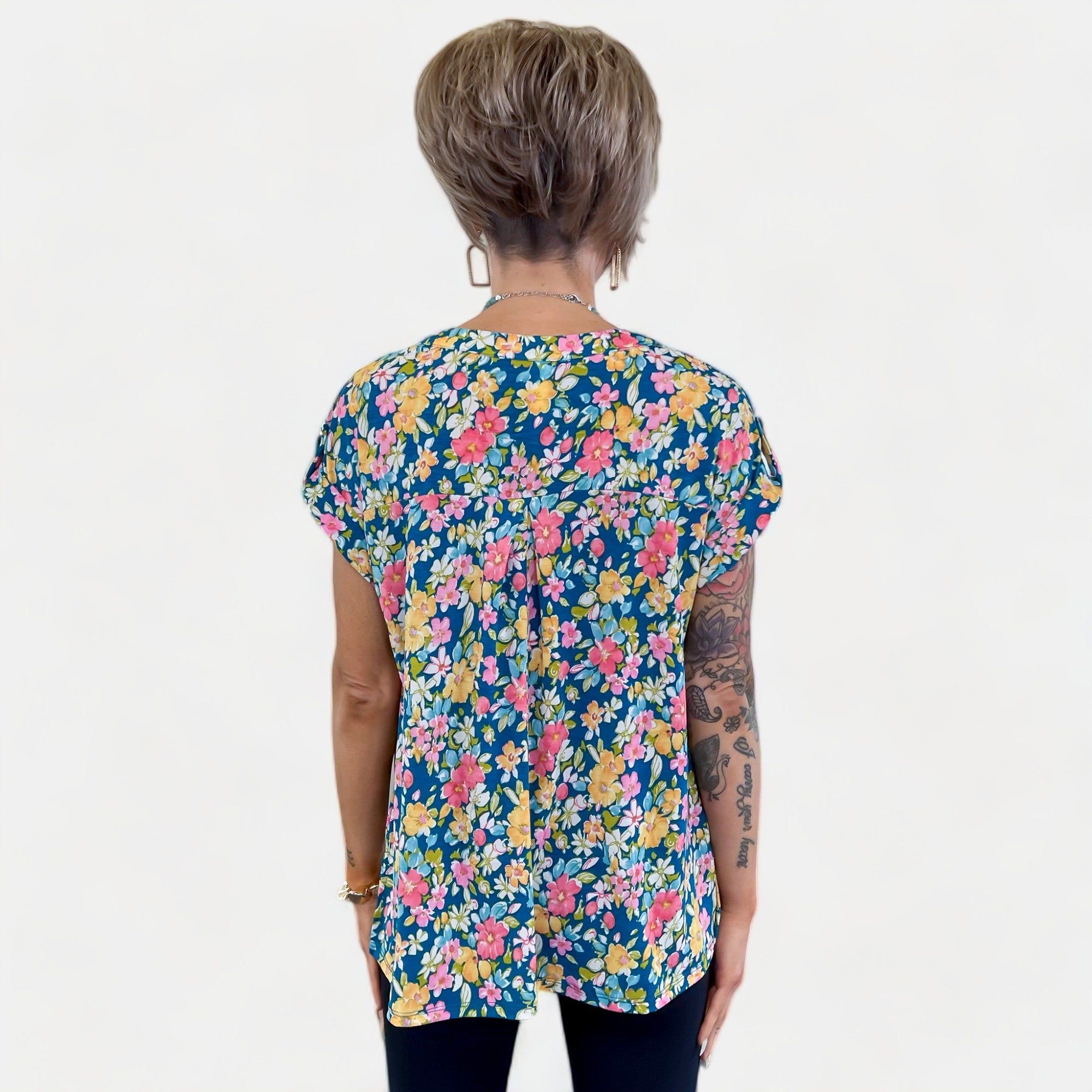 Teal Multi Floral Lizzy Short Sleeve Top sold by ZZs product image thumbnail 5