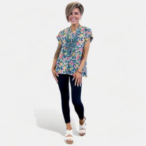 Teal Multi Floral Lizzy Short Sleeve Top sold by ZZs