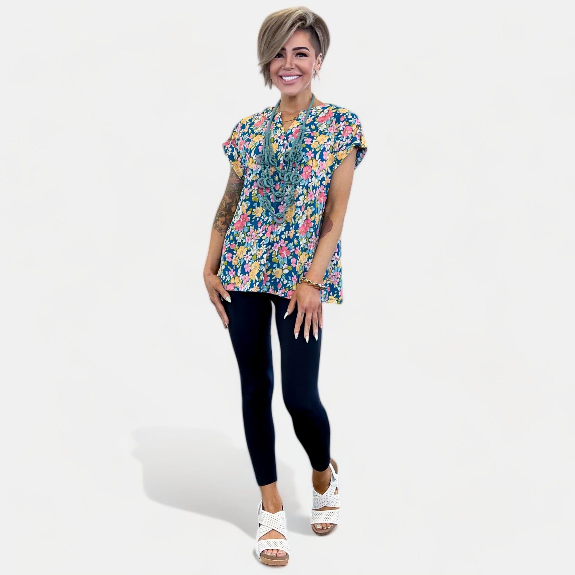 Teal Multi Floral Lizzy Short Sleeve Top sold by ZZs product image thumbnail 3