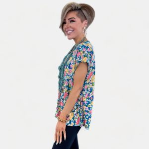 Teal Multi Floral Lizzy Short Sleeve Top sold by ZZs